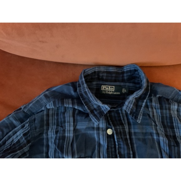 Polo by Ralph Lauren Other - Polo Ralph Lauren Mens Large Blue Plaid Silk Linen Button Down Shirt Pockets